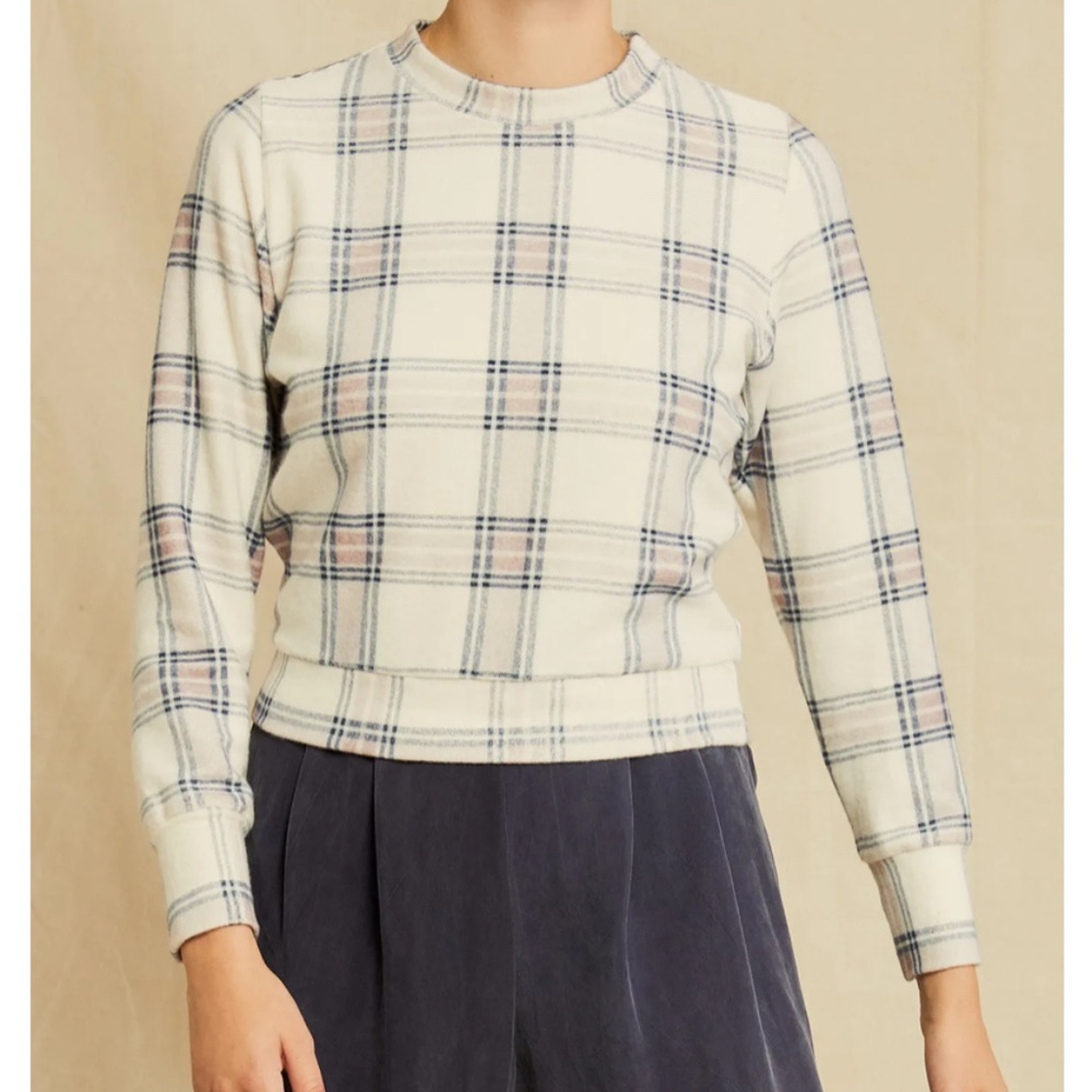 Amour Vert Susie Nouveau Fleece Cropped Sweatshirt plaid l xl